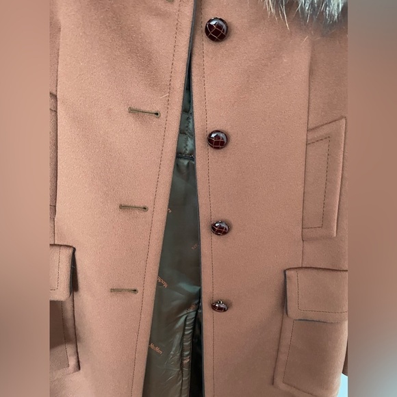 RARE Max Mara Virgin wool fur collar brown coat - Picture 4 of 7